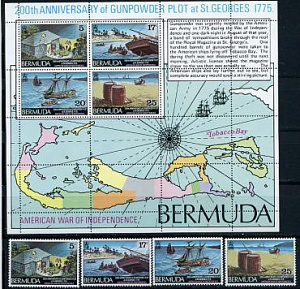 Бермуда, 200 лет США, Униформа, Парусники, 1976,4 марки + блок